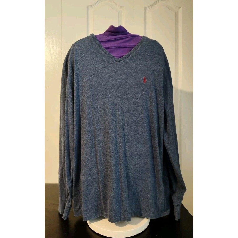 Polo Ralph Lauren Shirt Men's Large V-Neck Long Sleeve T-Shirt Soft Cotton